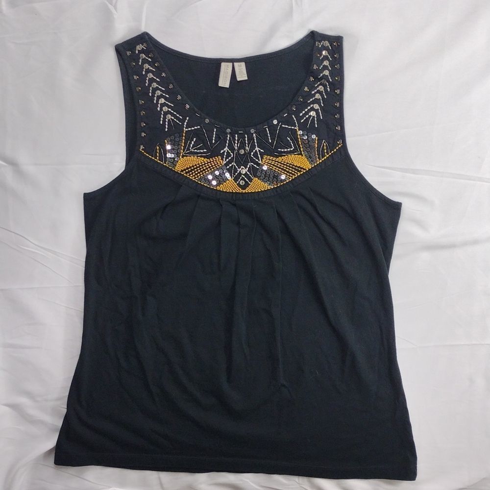 Madison Vintage Cotton Decorative Bead Embroidered Tank Top